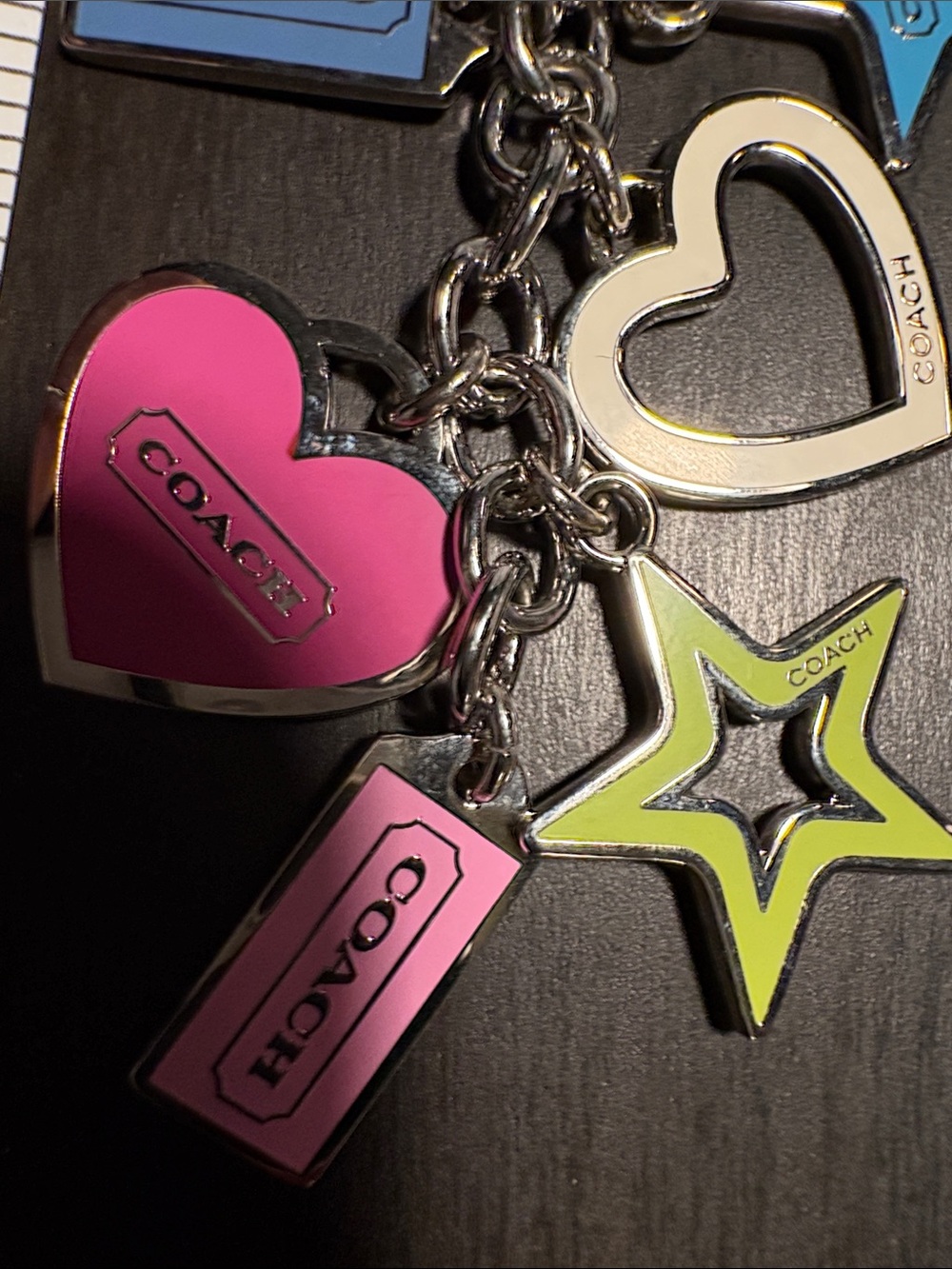 Coach Silver Keyring with Pink, Blue and Lime Enamel Charms - Picture 2 of 4
